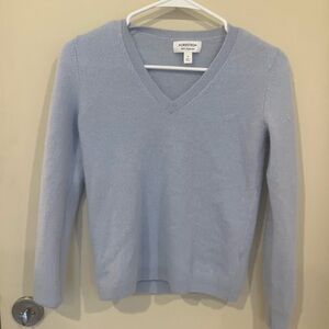 100% Cashmere Nordstrom Women's Blue V-Neck Sweater